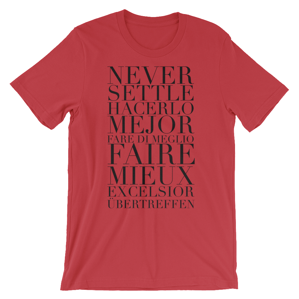 BeYouTees® Never Settle graphic tee (black type)