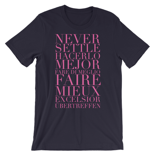 BeYouTees® Never Settle graphic tee (pink type)