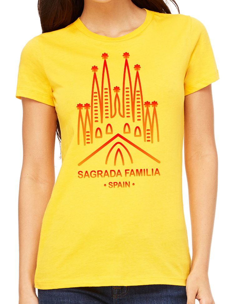 BeYouTees® Sagrada Familia landmark graphic tee (red print)